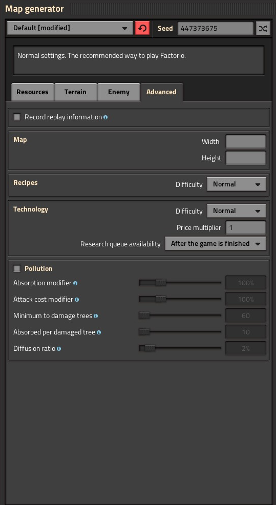 Factorio Map Settings for New Player