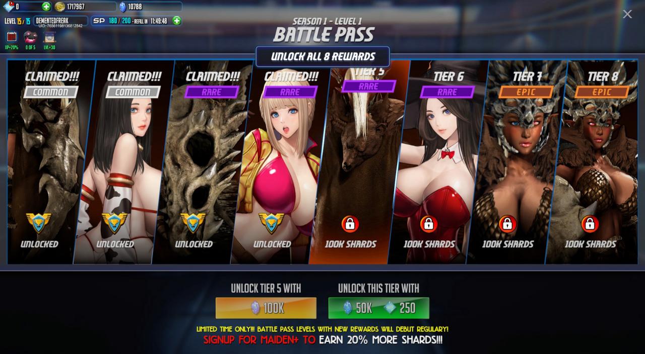 League of Maidens Collecting Shards and the Battle Pass Updated with Missions