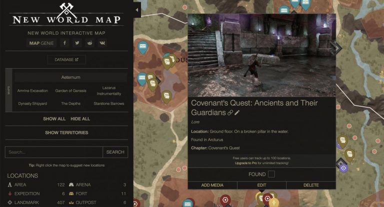 New World Interactive Map (All Lore, Resources, Enemies, Animals, Motes ...