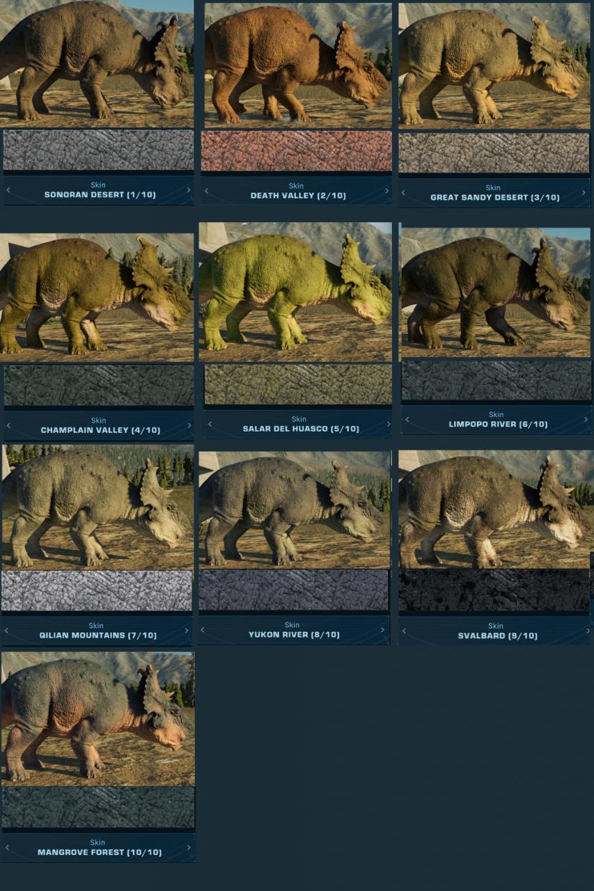 Jurassic World Evolution 2 Dino Skin and Pattern Colours Previews