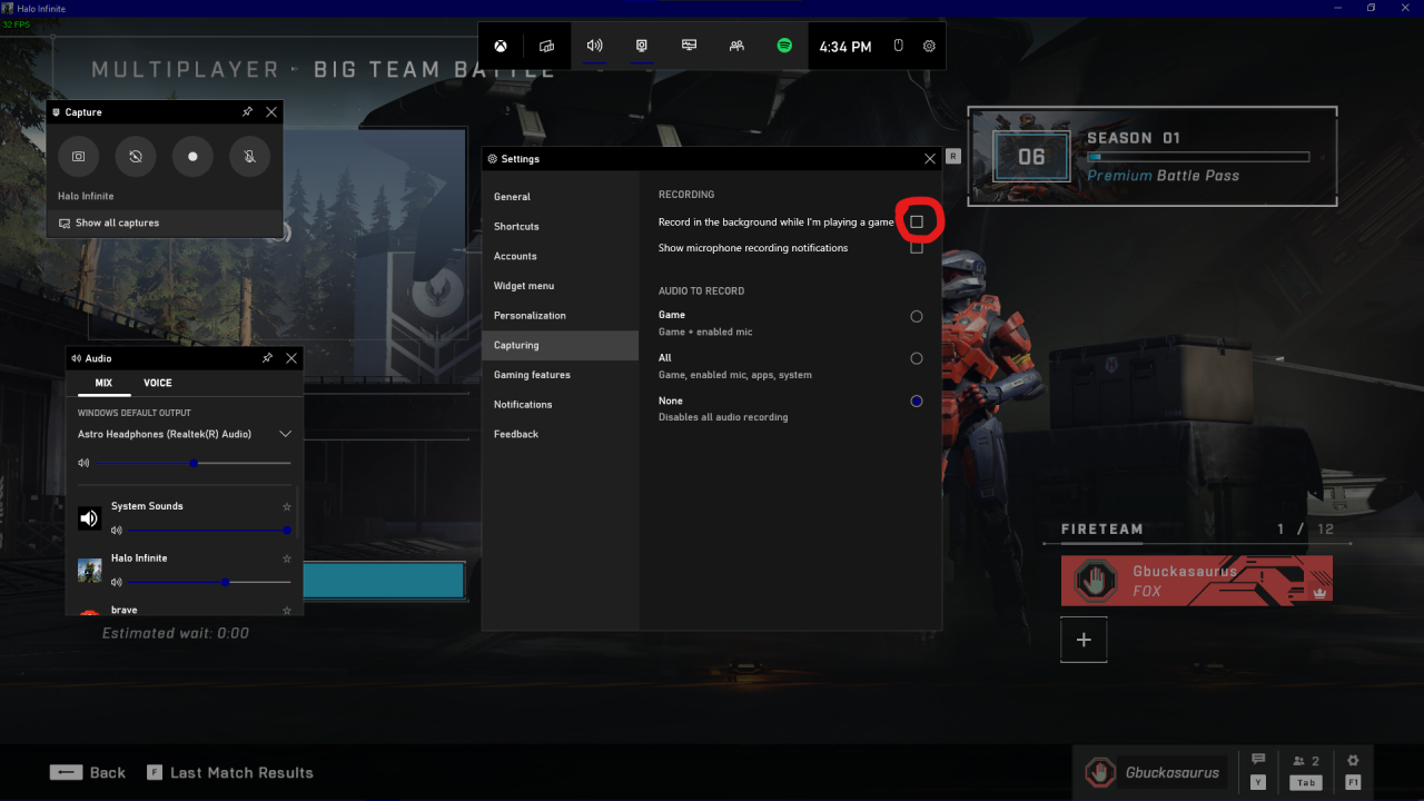 Halo Infinite Increase Performance by Disabling Background Recording
