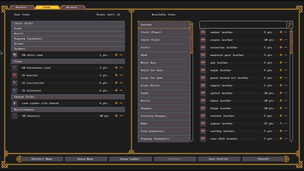 Dwarf Fortress Dwarven Lord Venture party (Embark Profile)