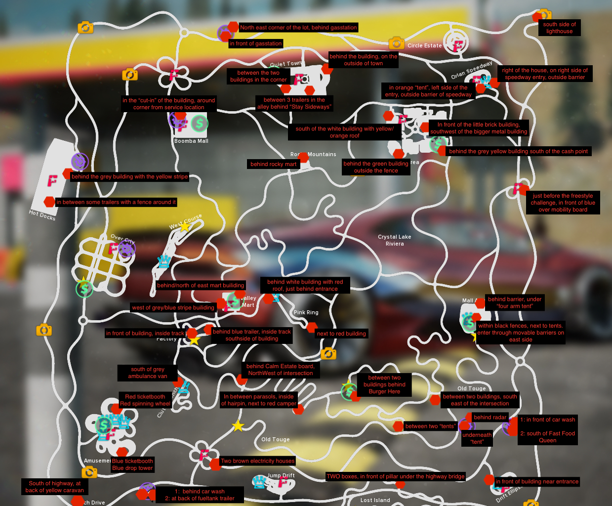 OverDrift Festival Map of 44 Daily Boxes with High Visibility and Description