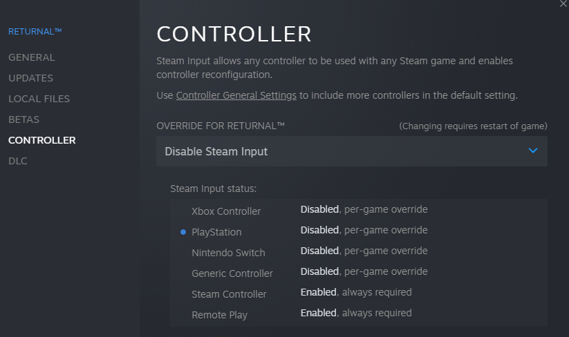 Returnal How to force Steam to Use your DualSense Controller